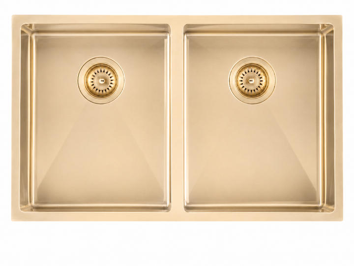Handmade Double Bowl Sink 770 x 450 x 215mm - Light Brushed Gold 1