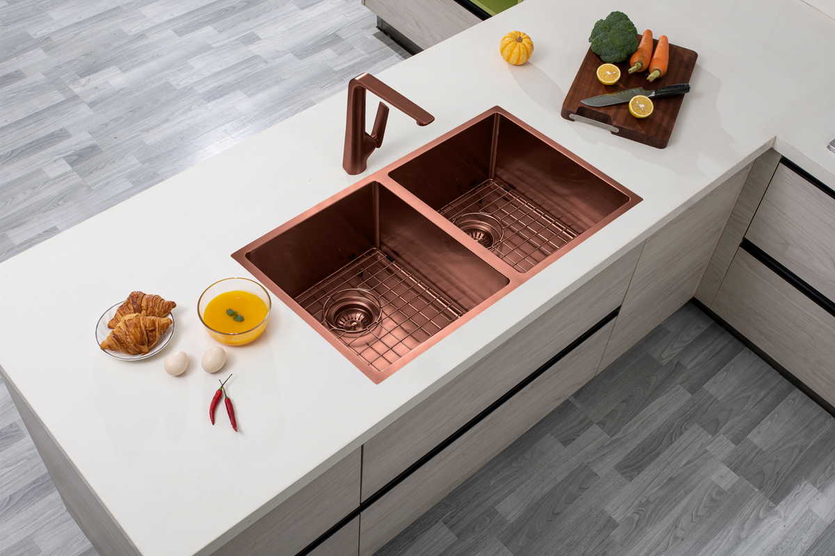 Handmade Double Bowl Sink 770 x 450 x 215mm - Rose Gold 3