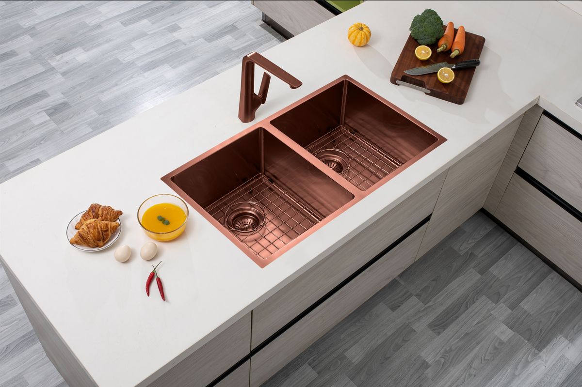 Handmade Double Bowl Sink 820 x 457 x 230mm - Rose Gold 3