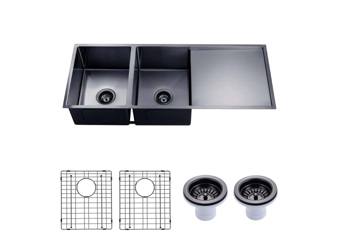 Handmade Double Bowl Sink with Drainboard 1160 x 460 x 230mm - Gunmetal Grey 1
