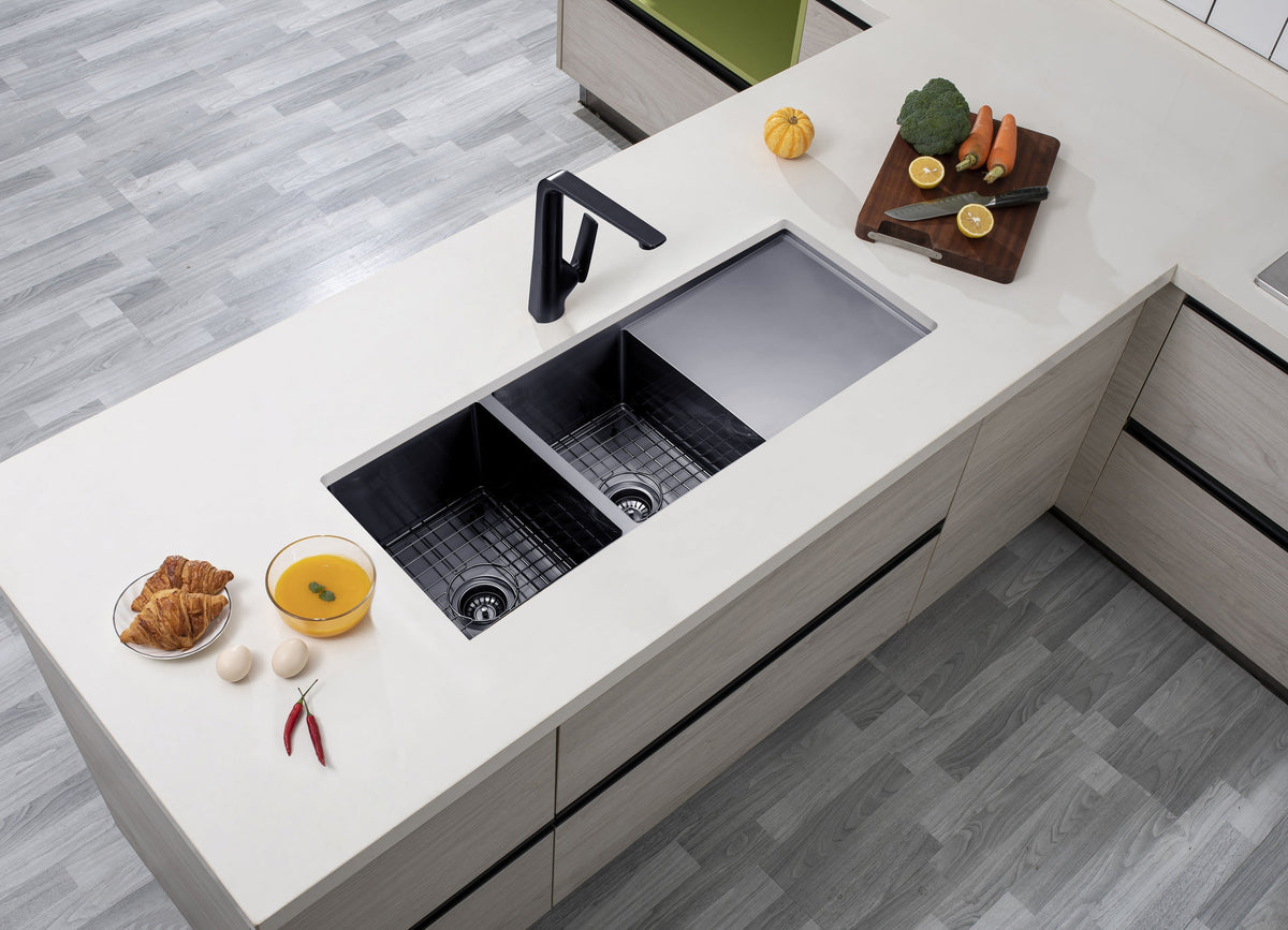 Handmade Double Bowl Sink with Drainboard 1160 x 460 x 230mm - Gunmetal Grey 2