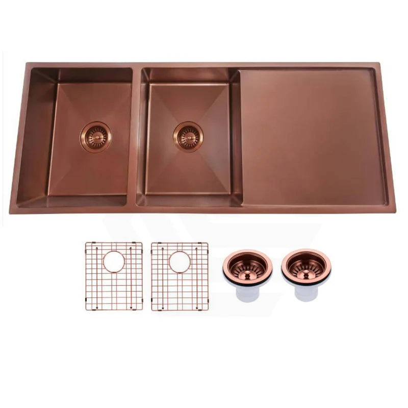 Handmade Double Bowl Sink with Drainboard 1160 x 460 x 230mm - Rose Gold 1