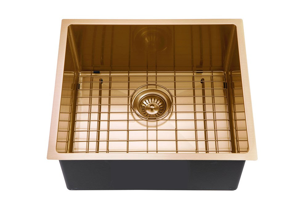 Handmade Round Edge Single Bowl Sink 500 x 440 x 230mm - Brushed Gold 1