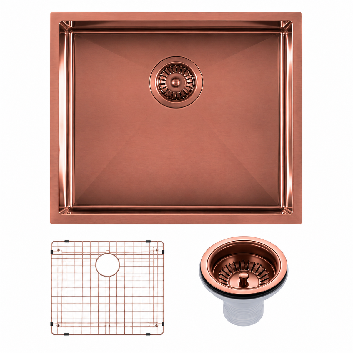 Handmade Round Edge Single Bowl Sink 500 x 440 x 230mm - Rose Gold 3