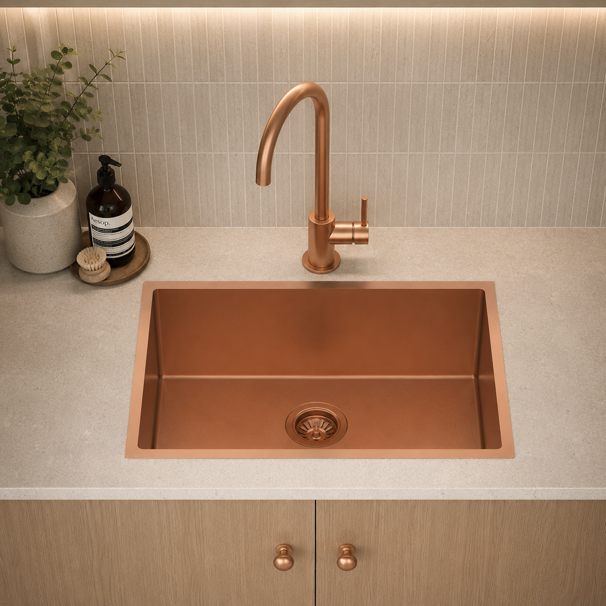 Handmade Round Edge Single Bowl Sink 762 x 457 x 254mm - Rose Gold 2