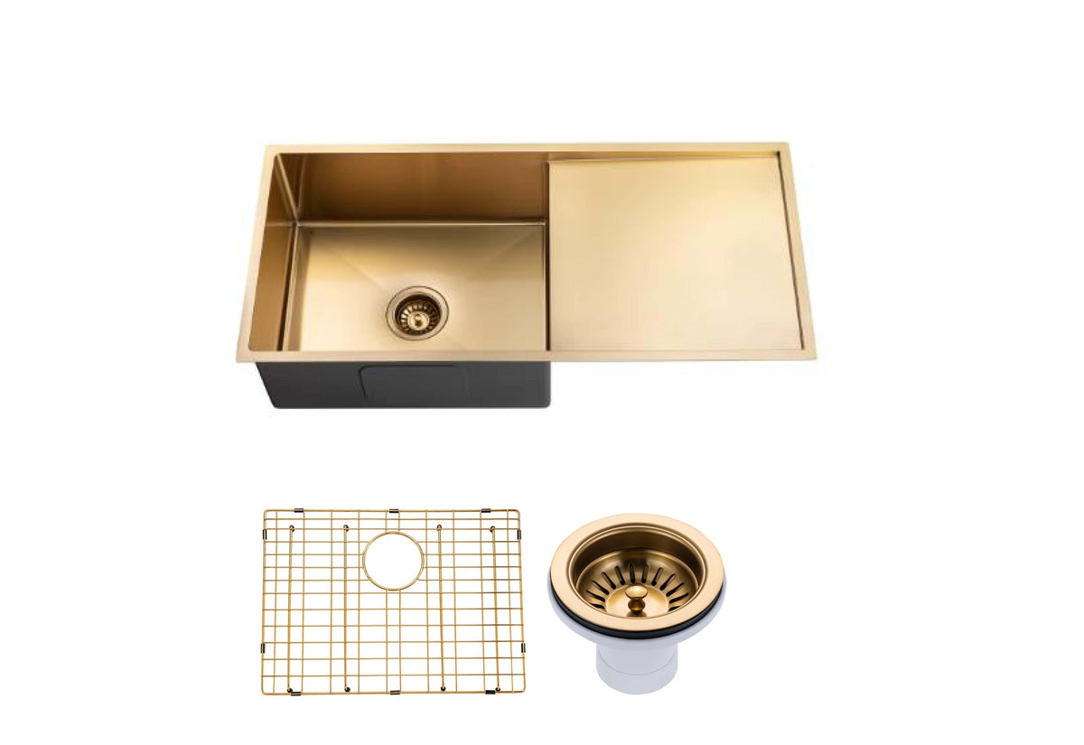 Handmade Round Edge Single Bowl Sink 960 x 450 x 230mm - Brushed Gold 1