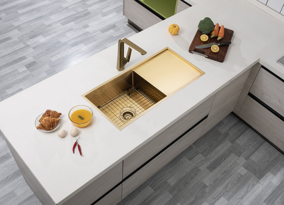 Handmade Round Edge Single Bowl Sink 960 x 450 x 230mm - Brushed Gold 2