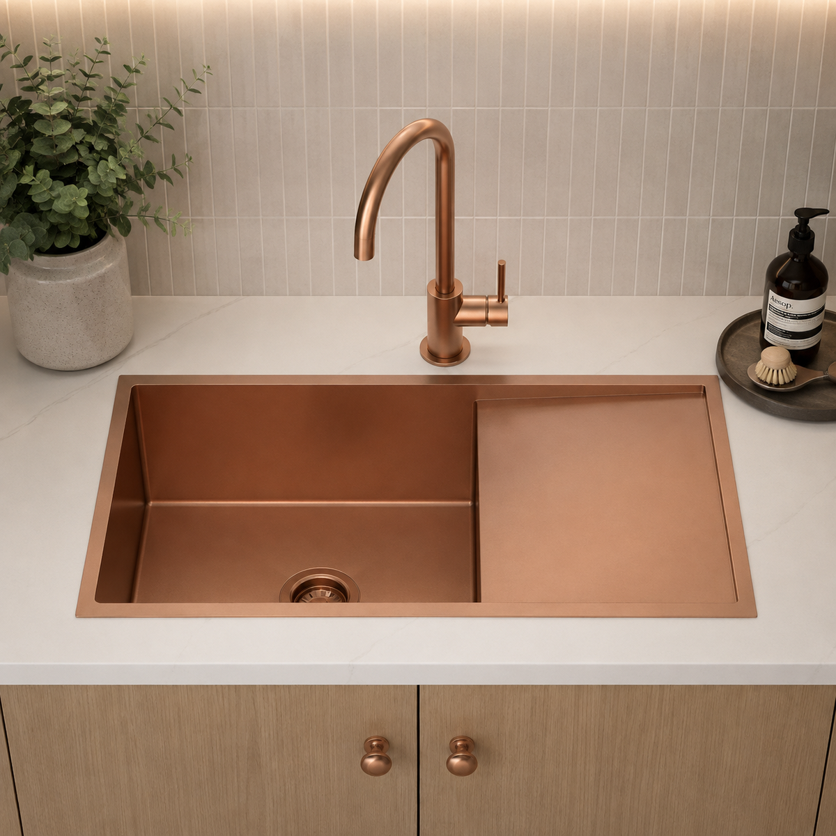 Handmade Round Edge Single Bowl Sink 960 x 450 x 230mm - Rose Gold 2