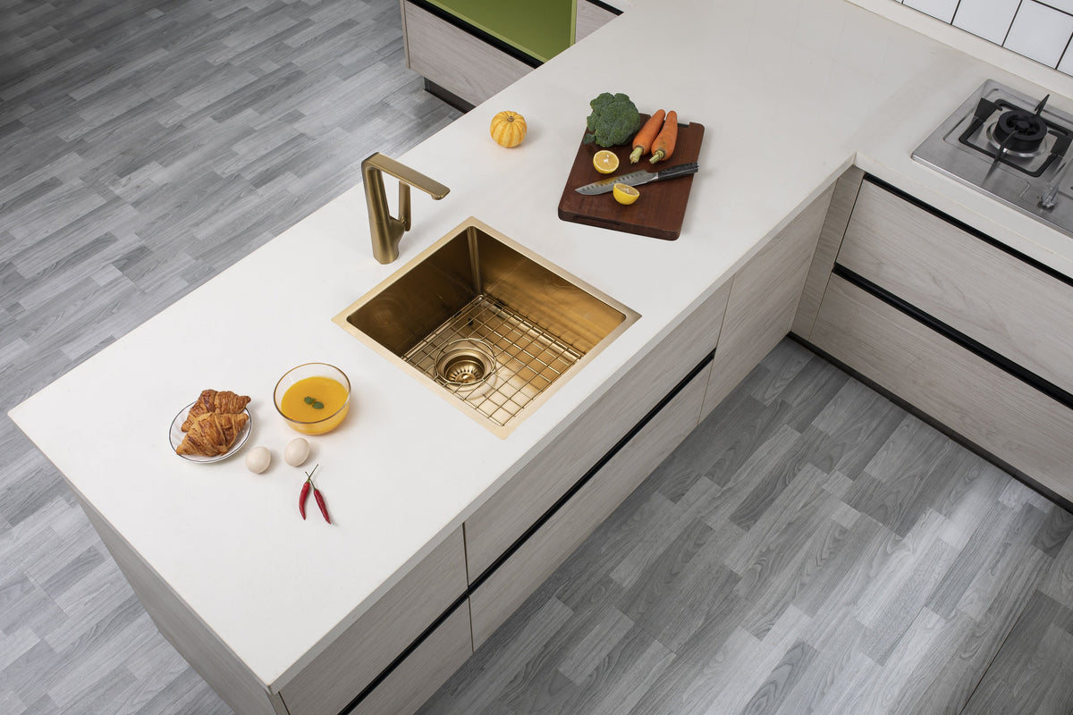 Handmade Single Bowl Sink 390 x 450 x 215mm - Brushed Gold 2