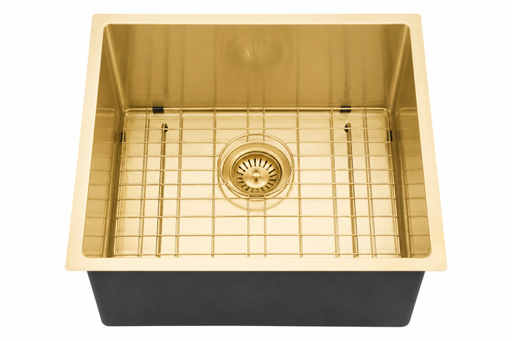 Handmade Single Bowl Sink 440 x 440 x 205mm - Light Brushed Gold 2