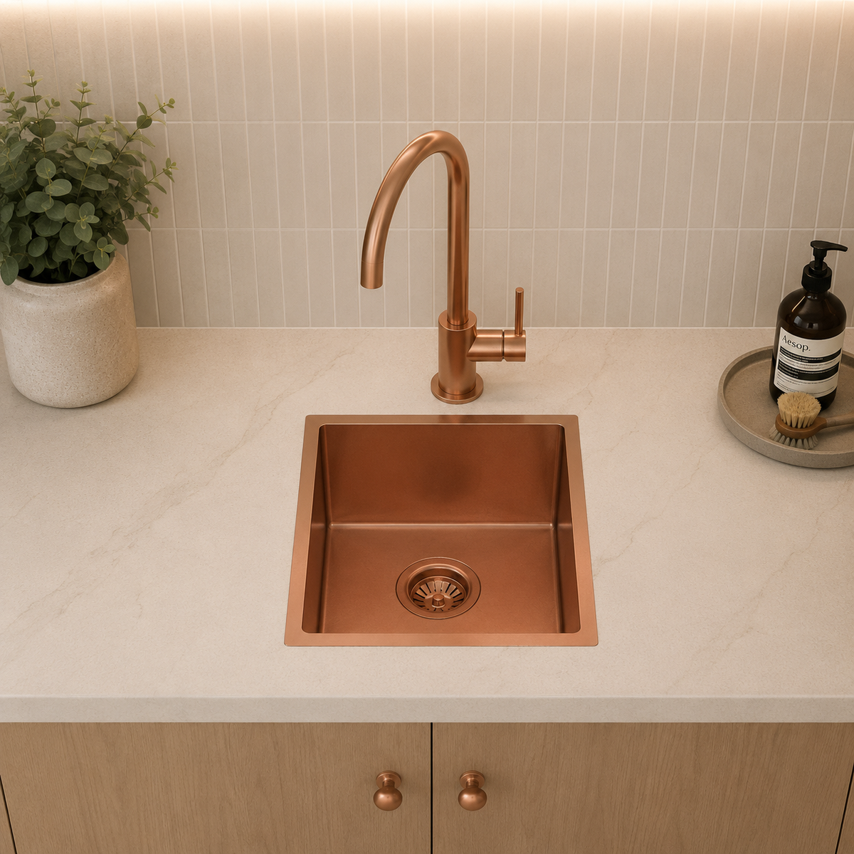 Handmade Single Bowl Sink 440 x 440 x 205mm - Rose Gold 2