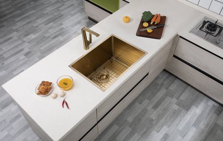 Handmade Single Bowl Sink 600 x 450 x 230mm - Brushed Gold 2