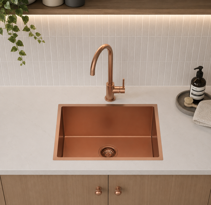 Handmade Single Bowl Sink 600 x 450 x 300mm - Rose Gold 2