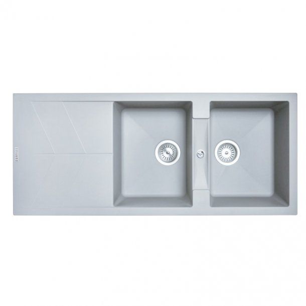 Jazz D200 Double Bowl Granite Sink with Drainboard 1160 x 500 x 210mm - Concrete Grey 1