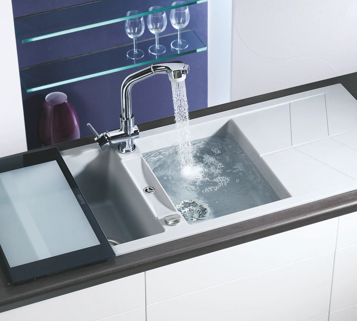 Jazz D200 Double Bowl Granite Sink with Drainboard 1160 x 500 x 210mm - Concrete Grey lifestyle
