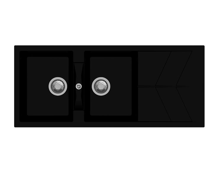 Jazz D200 Double Bowl Granite Sink with Drainboard 1160 x 500 x 210mm - Deep Black 1