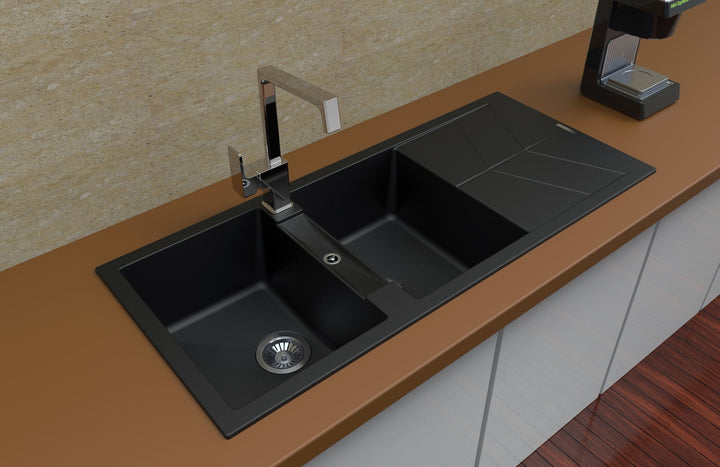 Jazz D200 Double Bowl Granite Sink with Drainboard 1160 x 500 x 210mm - Deep Black lifestyle