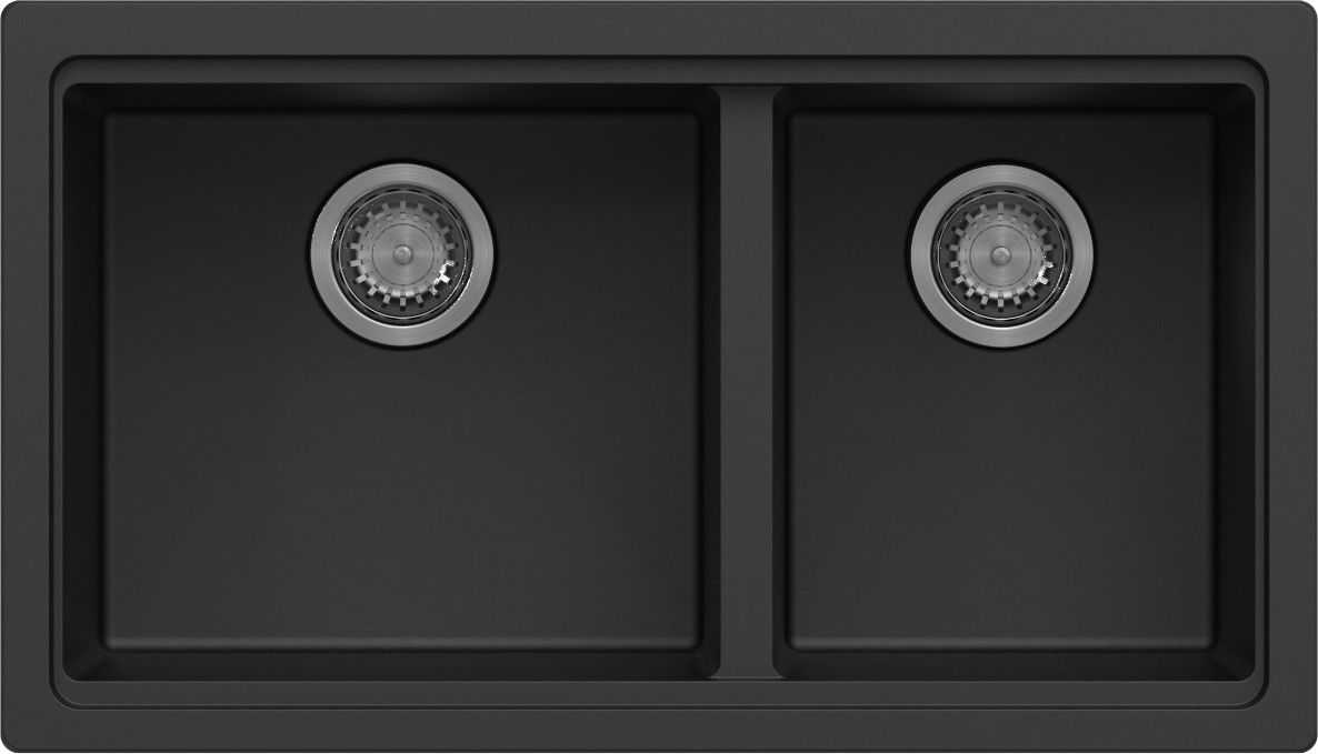 Maple 6040 Double Bowl Granite Sink 786 x 446mm - Deep Black 1