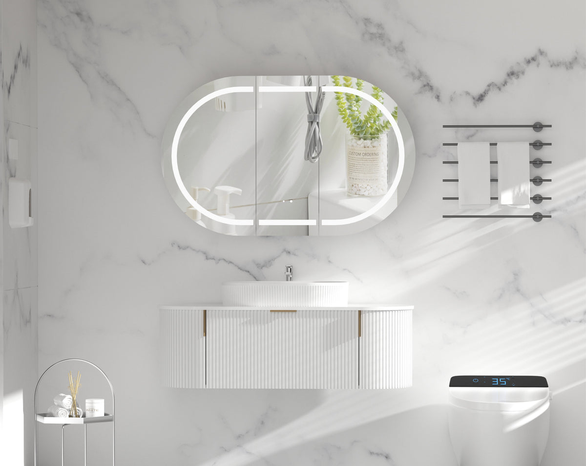 Mystic Oval LED Shaving Cabinet 1200 x 750mm - Matte White 2
