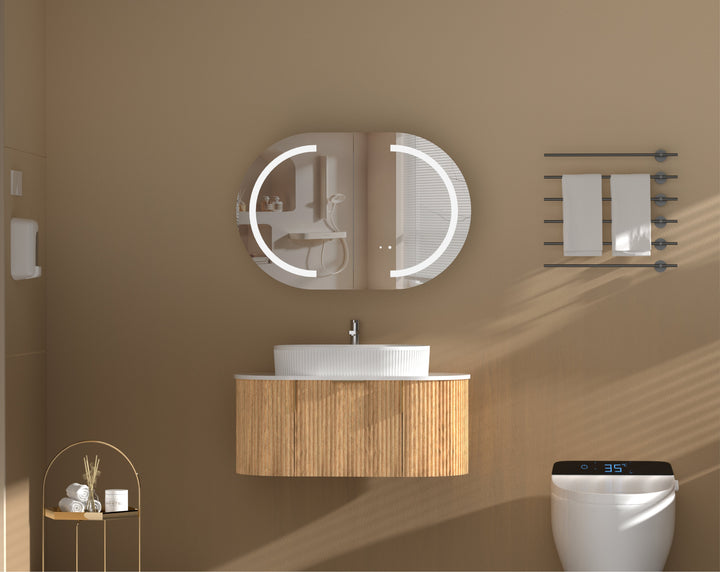 Mystic Oval LED Shaving Cabinet 900 x 600mm - Walnut 2