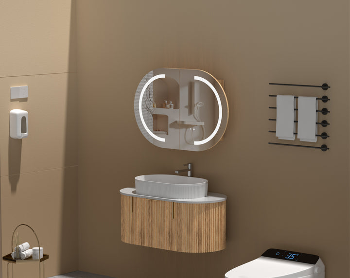 Mystic Oval LED Shaving Cabinet 900 x 600mm - Walnut 3