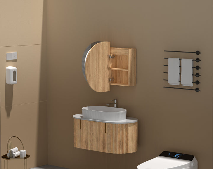 Mystic Oval LED Shaving Cabinet 900 x 600mm - Walnut 4