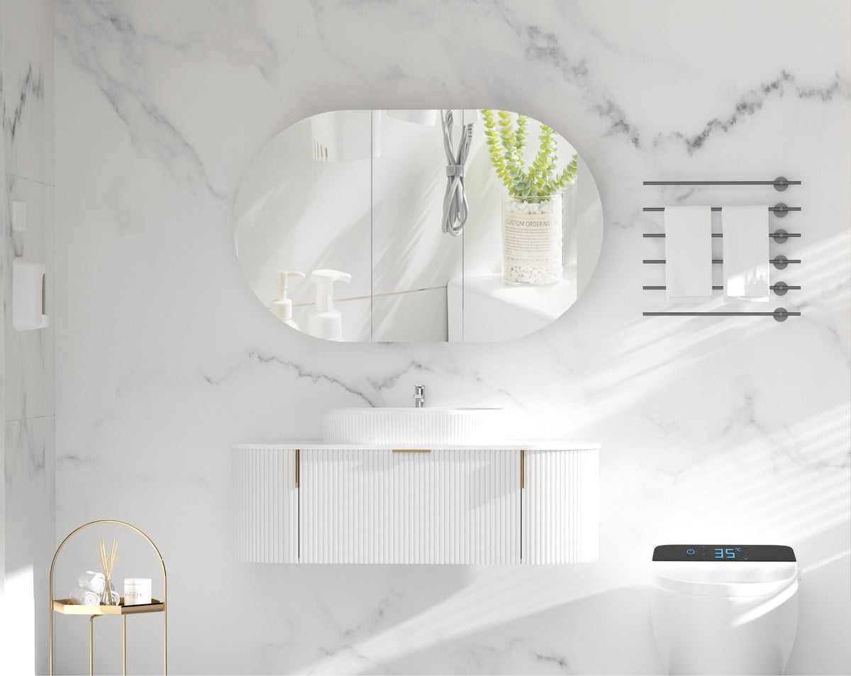 Mystic Oval Shaving Cabinet 1200 x 750mm - Matte White 2