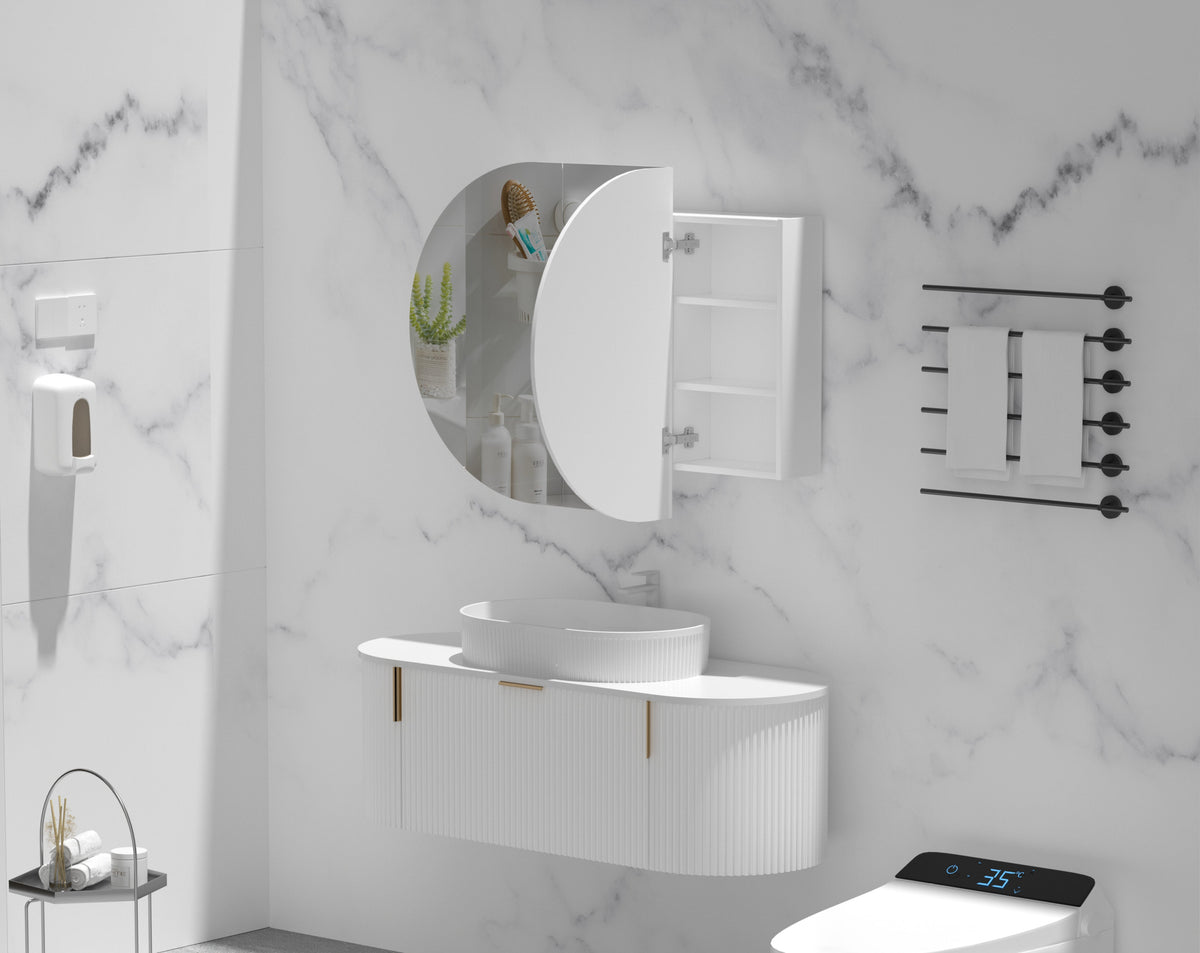 Mystic Oval Shaving Cabinet 1200 x 750mm - Matte White 4
