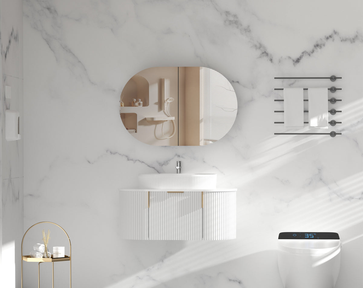 Mystic Oval Shaving Cabinet 900 x 600mm - Matte White 2