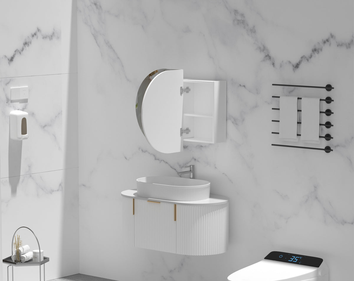 Mystic Oval Shaving Cabinet 900 x 600mm - Matte White 3