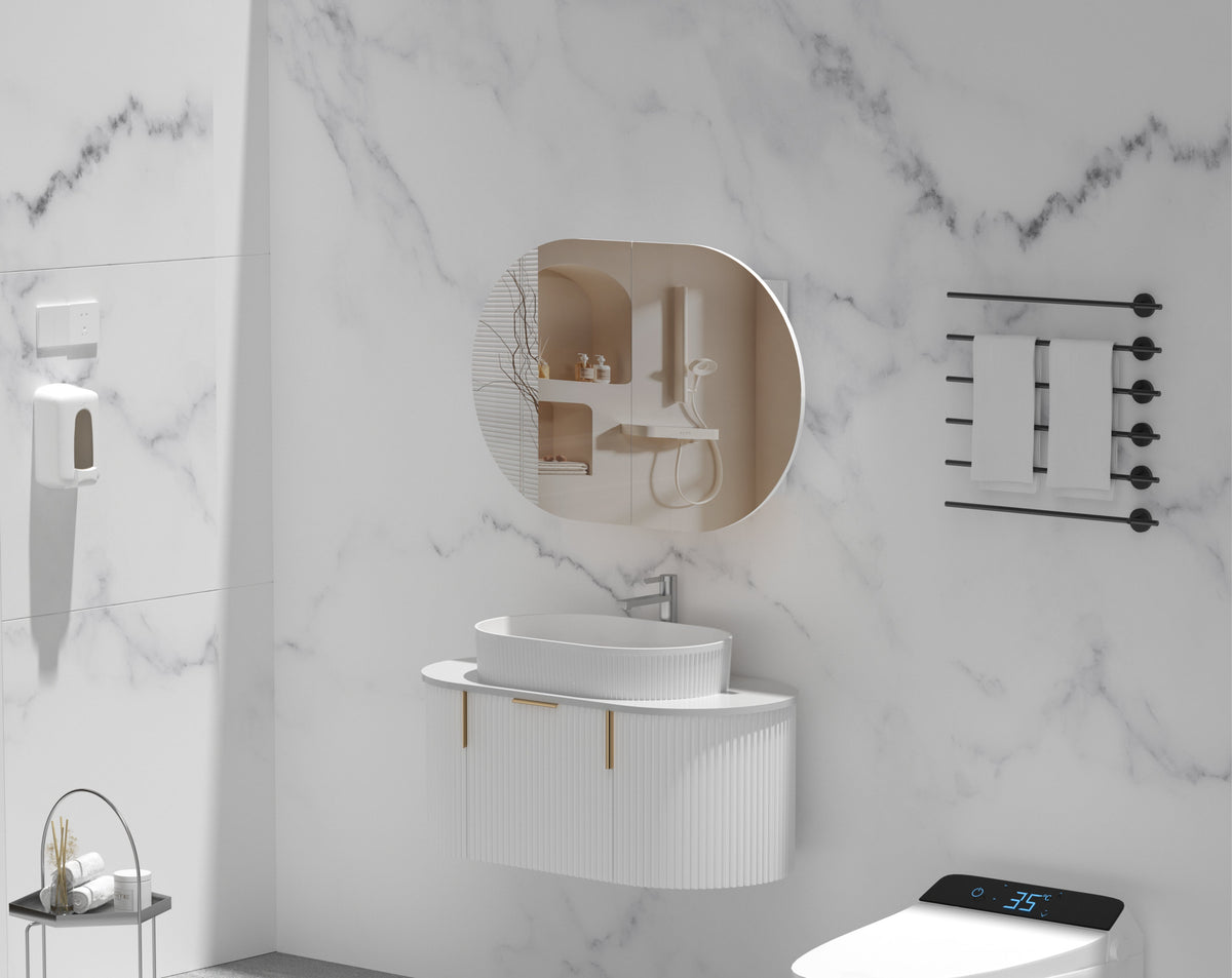 Mystic Oval Shaving Cabinet 900 x 600mm - Matte White 4