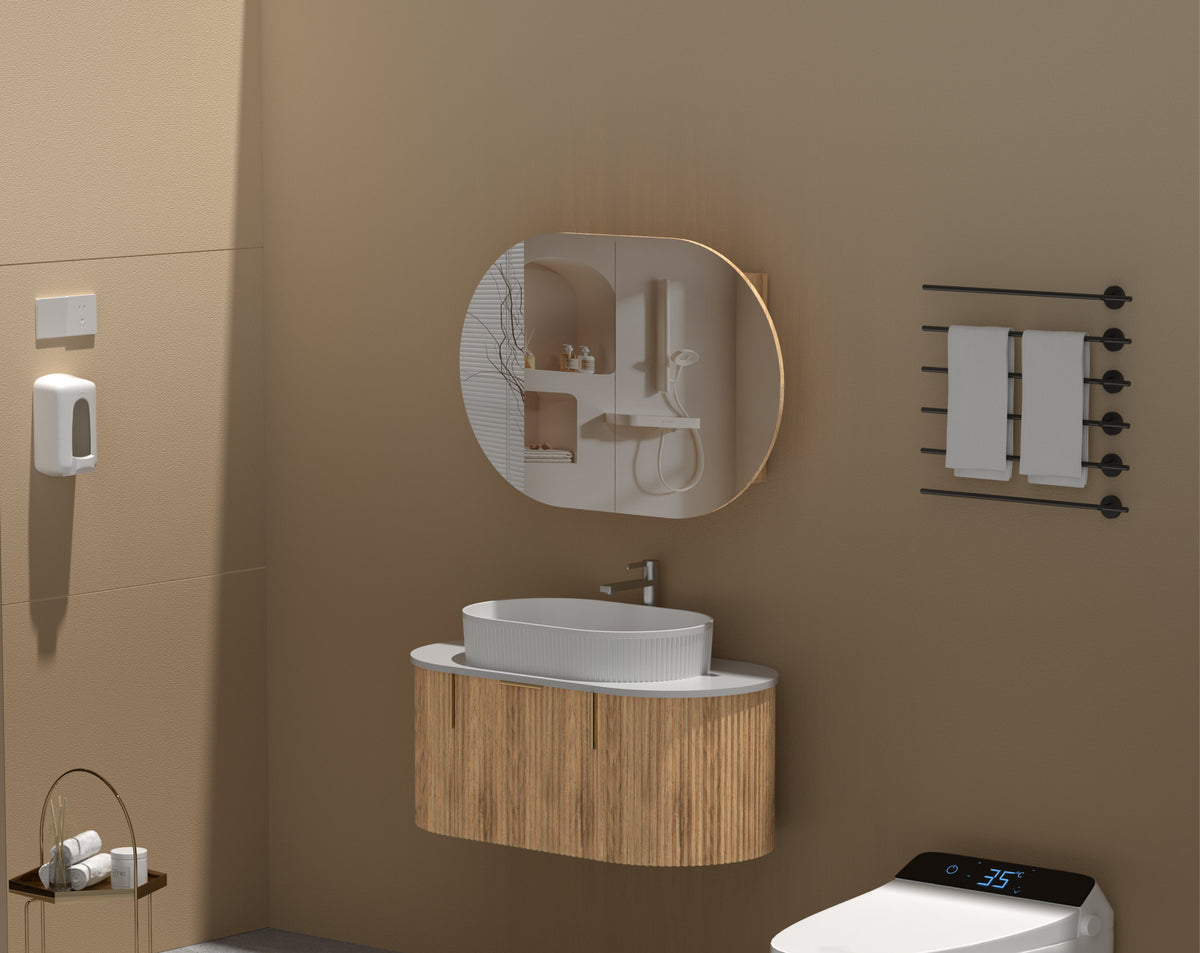 Mystic Oval Shaving Cabinet 900 x 600mm - Walnut 3