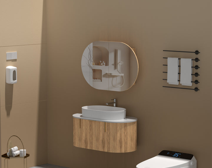 Mystic Oval Shaving Cabinet 900 x 600mm - Walnut 3