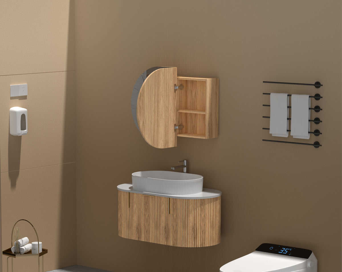 Mystic Oval Shaving Cabinet 900 x 600mm - Walnut 4