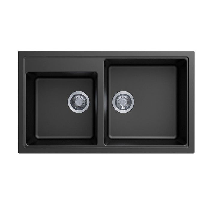 N200 Double Bowl Granite Sink 860 x 500 x 205mm - Deep Black 1
