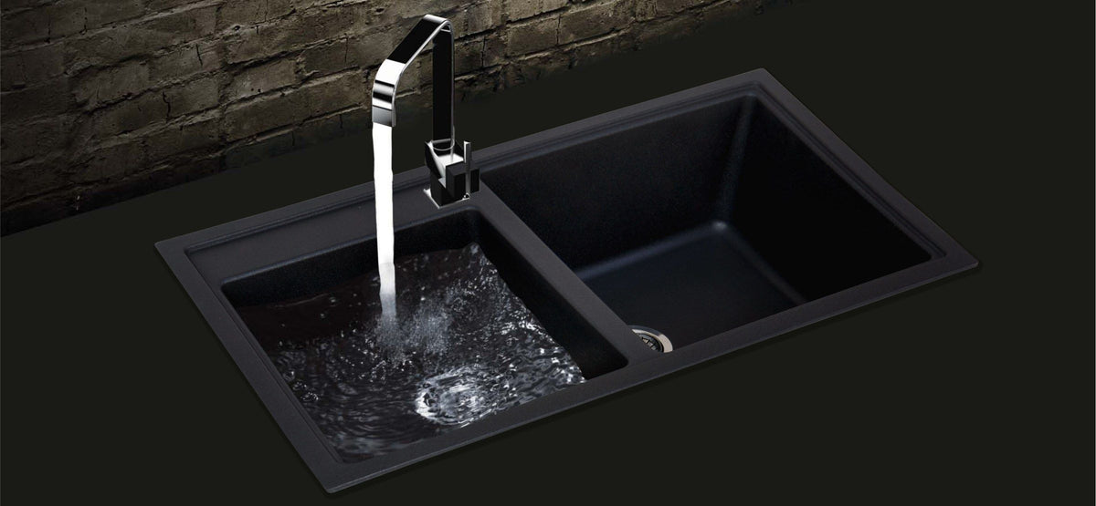 N200 Double Bowl Granite Sink 860 x 500 x 205mm - Deep Black lifestyle