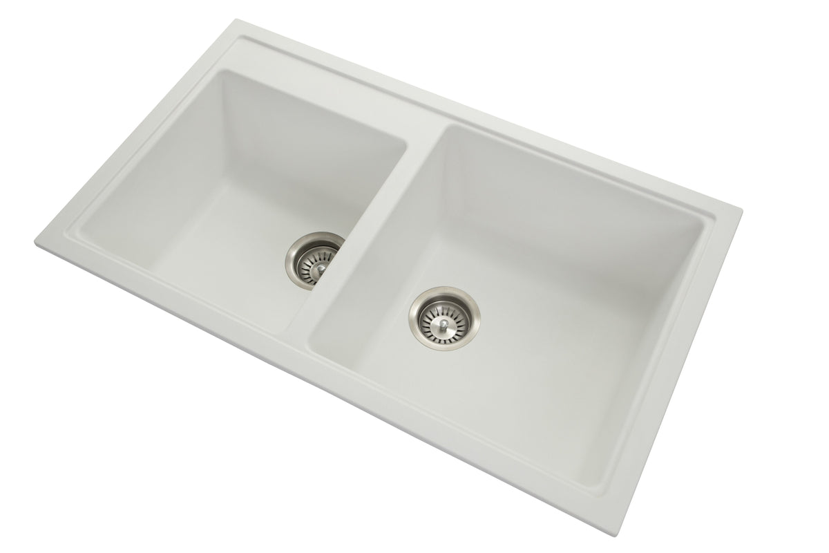 N200 Double Bowl Granite Sink 860 x 500 x 205mm - Snova White 1