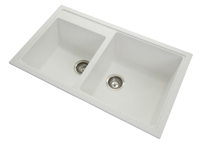 N200 Double Bowl Granite Sink 860 x 500 x 205mm - Snova White 1