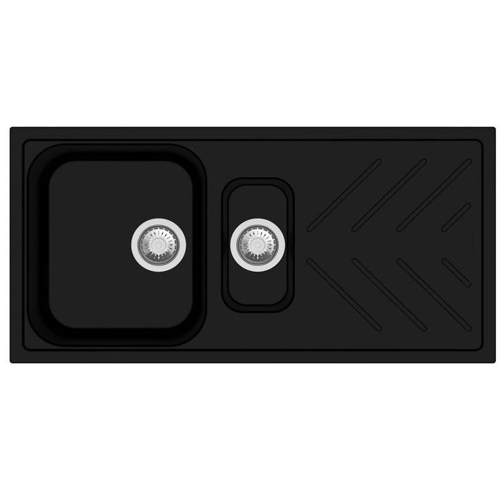 New Beethoven D150 One and a Half Bowl Granite Sink with Drainboard 1000 x 500mm - Deep Black 1