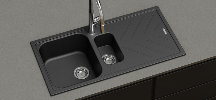 New Beethoven D150 One and a Half Bowl Granite Sink with Drainboard 1000 x 500mm - Deep Black lifestyle