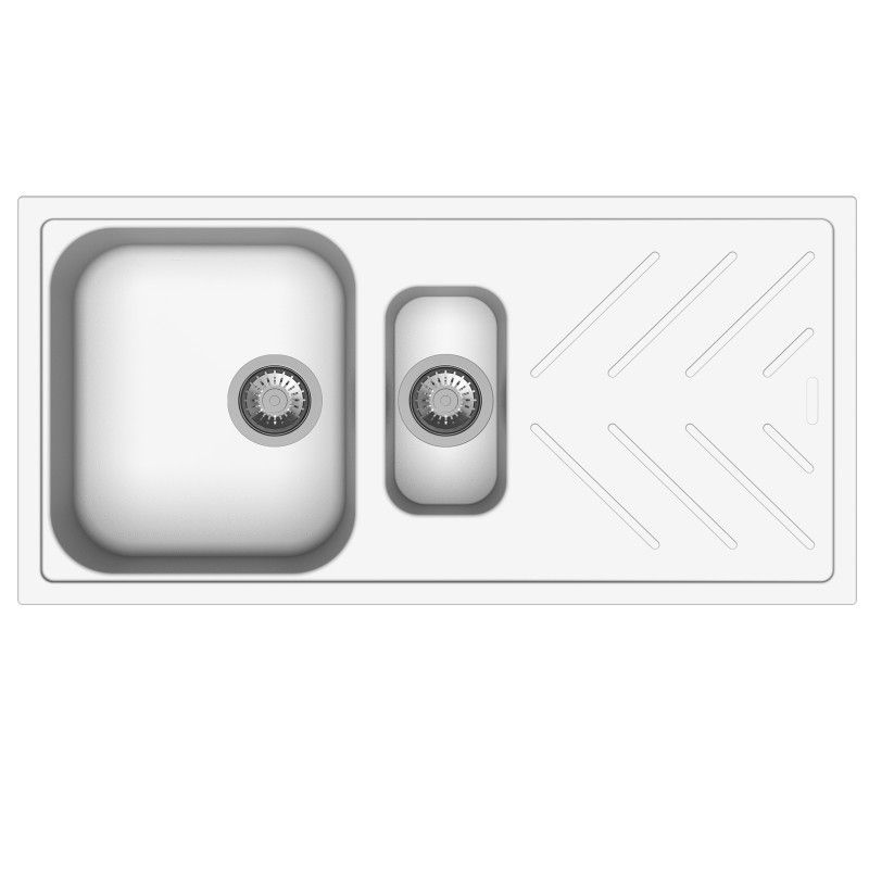 New Beethoven D150 One and a Half Bowl Granite Sink with Drainboard 1000 x 500mm - Snova White 1