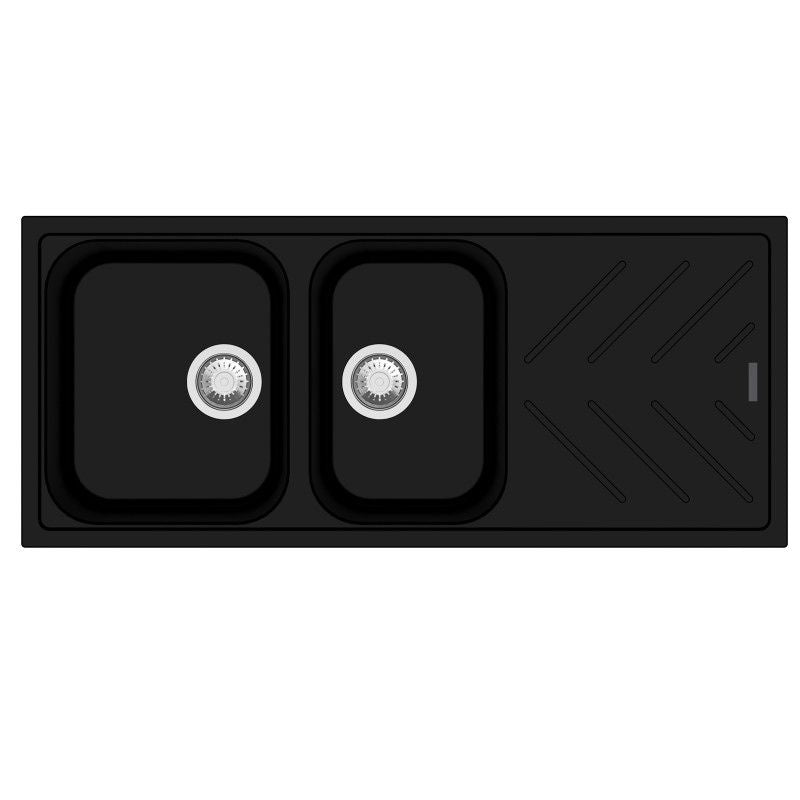 New Beethoven D200 One and a Half Bowl Granite Sink with Drainboard 1160 x 500 x 200mm - Deep Black 1