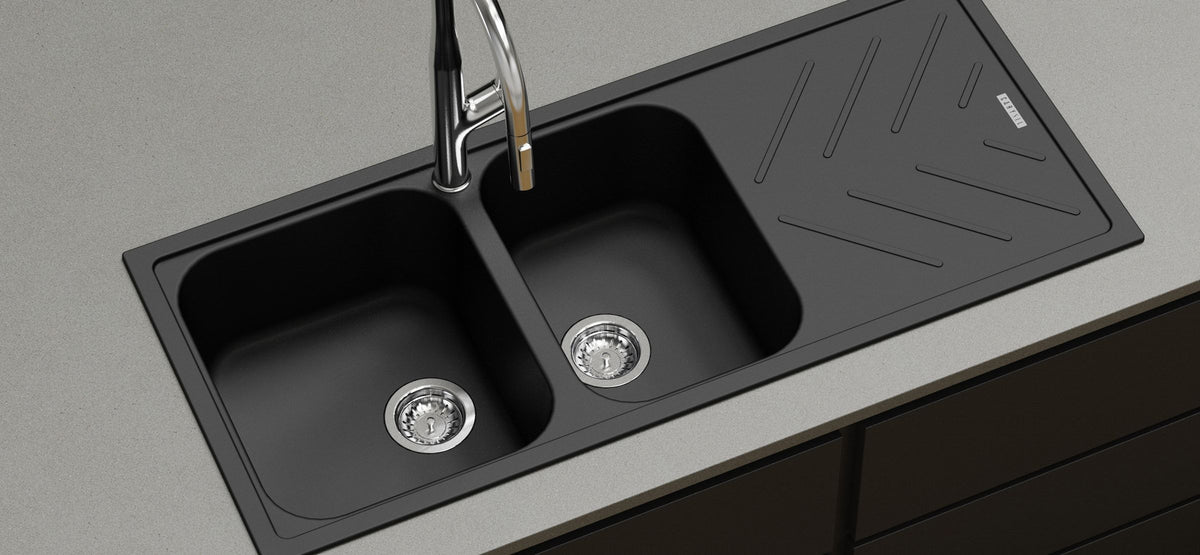 New Beethoven D200 One and a Half Bowl Granite Sink with Drainboard 1160 x 500 x 200mm - Deep Black lifestyle