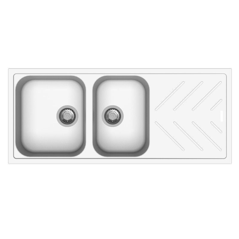New Beethoven D200 One and a Half Bowl Granite Sink with Drainboard 1160 x 500 x 200mm - Snova White 1