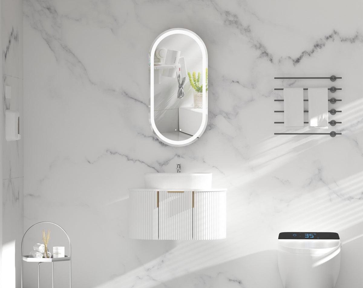 Noble Oval LED Shaving Cabinet 450 x 900mm - Matte White 2