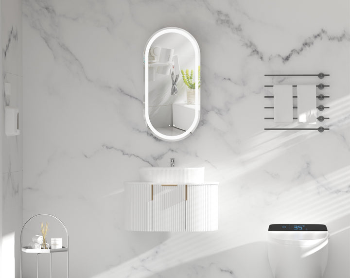 Noble Oval LED Shaving Cabinet 450 x 900mm - Matte White 2