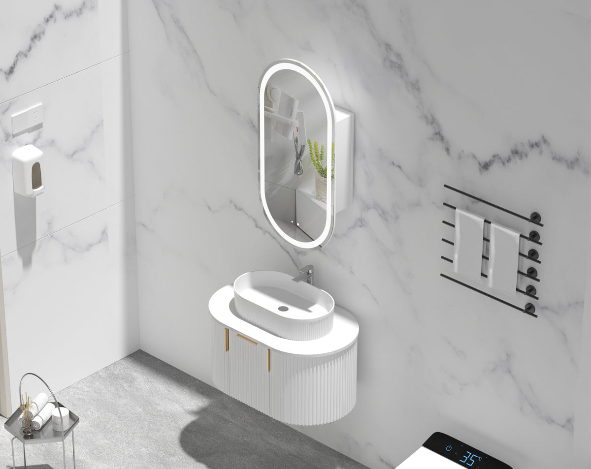 Noble Oval LED Shaving Cabinet 450 x 900mm - Matte White 3