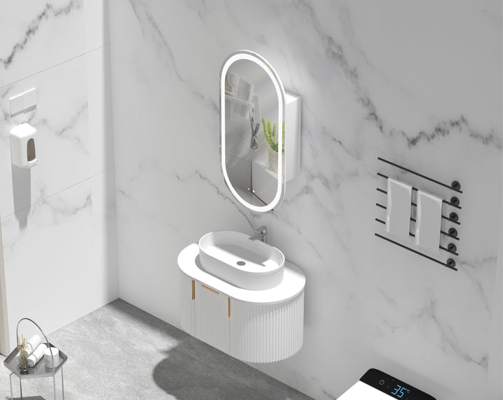 Noble Oval LED Shaving Cabinet 450 x 900mm - Matte White 3