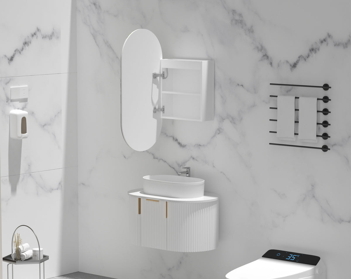 Noble Oval LED Shaving Cabinet 450 x 900mm - Matte White 4