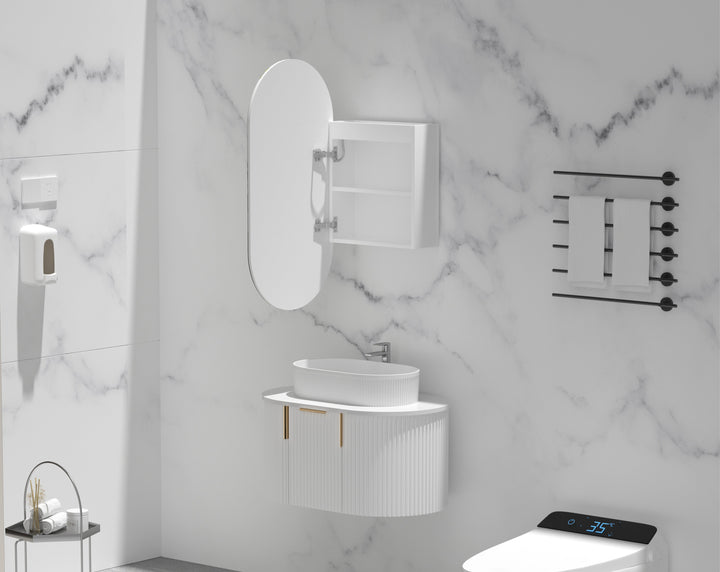 Noble Oval LED Shaving Cabinet 450 x 900mm - Matte White 4